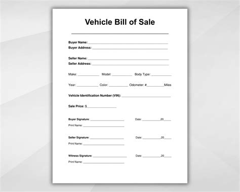 Auto Bill Of Sale Template Free