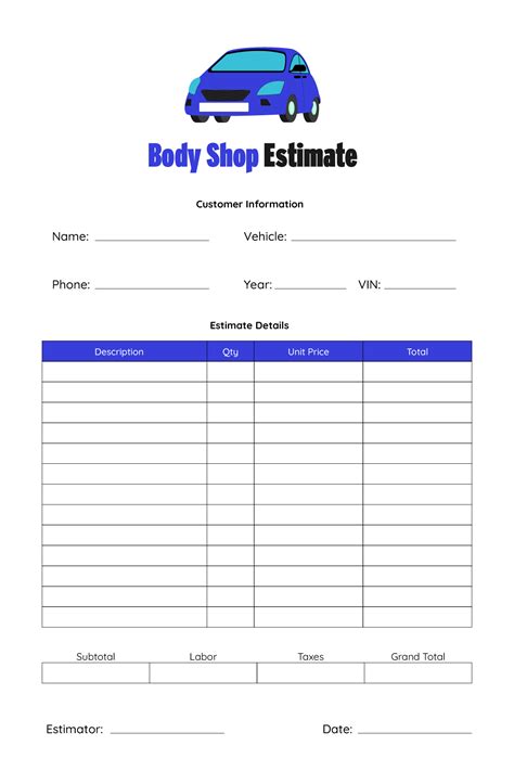 Auto Body Repair Estimate Template Free