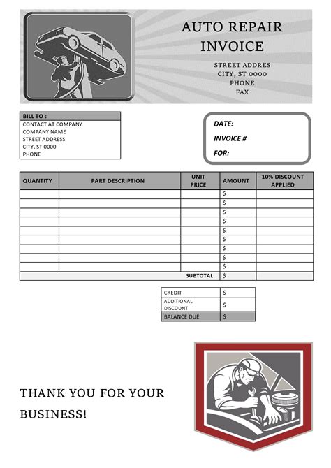 Auto Body Repair Receipt Templates