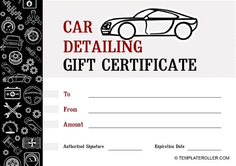 Auto Detailing Gift Certificate Template