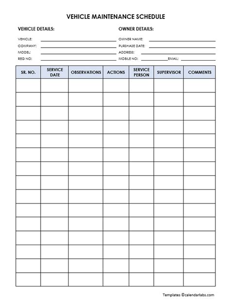 Auto Maintenance Schedule Template