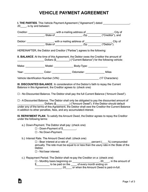 Auto Payment Agreement Template