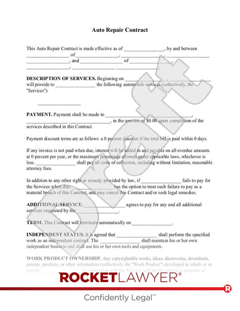 Auto Repair Contract Template