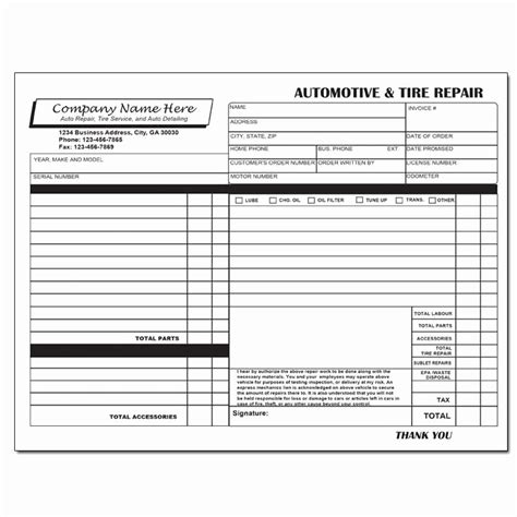 Auto Repair Order Template Word