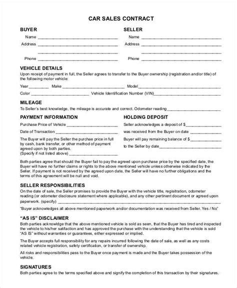 Auto Sales Contract Template