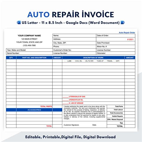 Automotive Invoice Template