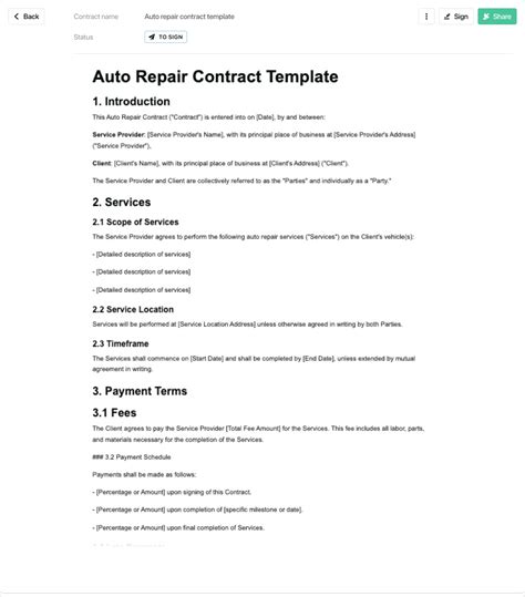 Automotive Repair Contract Template