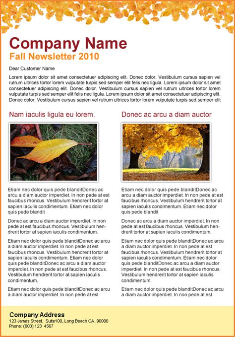 Autumn Newsletter Templates Free