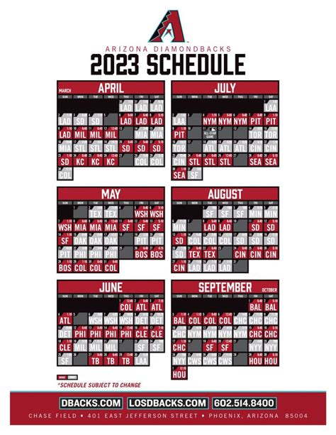 Az Diamondbacks Schedule Printable