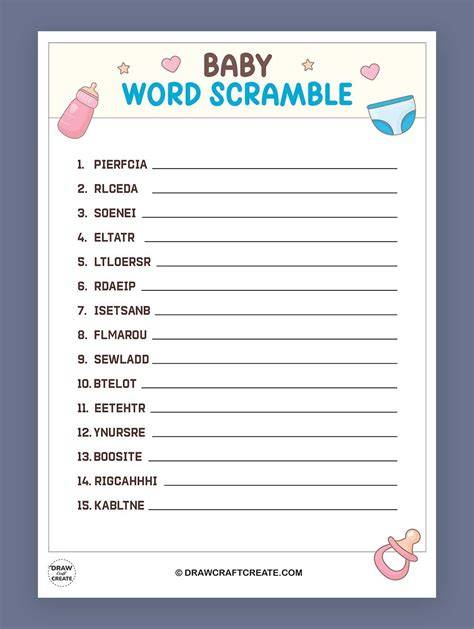 Baby Shower Word Scramble Free Printable Plain