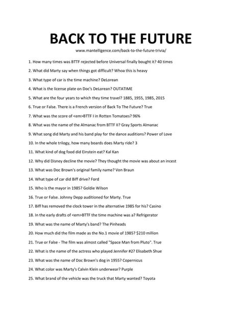 Back To The Future Trivia Questions And Answers Printable