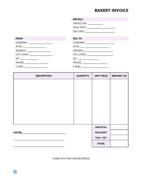 Bakery Invoice Template