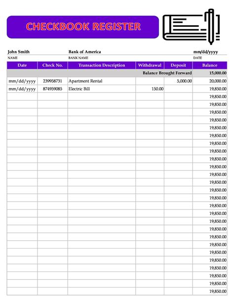 Bank Register Template
