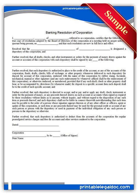 Bank Resolution Template