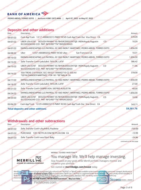 Bank Statement Template Bank Of America