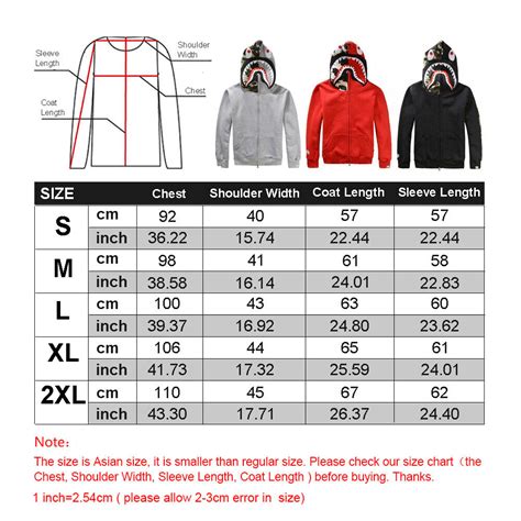 Bape Hoodie Size Chart