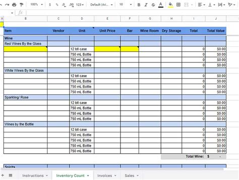 Bar Inventory Template Google Sheets