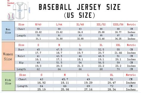 Baseball Jersey Sizing Chart