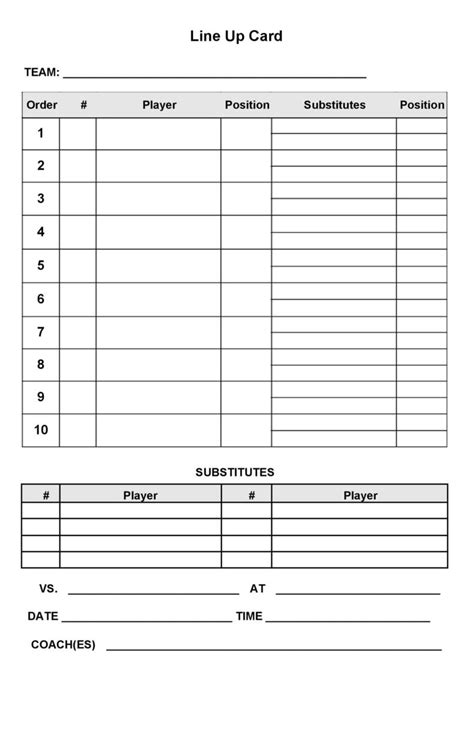Baseball Lineup Templates