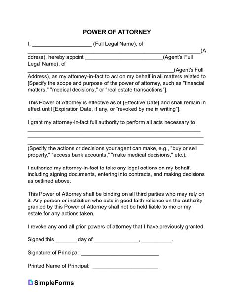 Basic Power Of Attorney Template