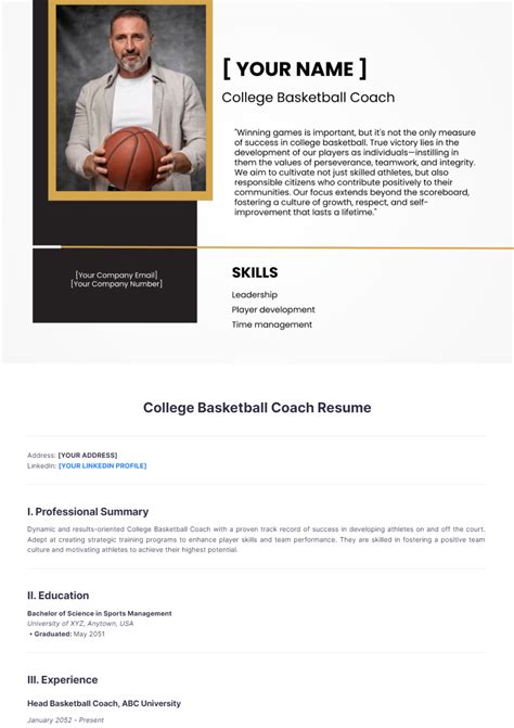 Basketball Coach Resume Template