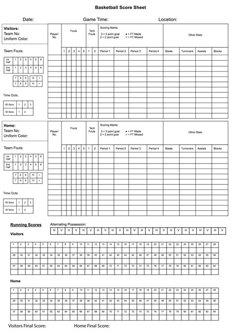Basketball Score Sheets Printable