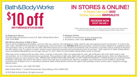 Bath And Body Works Coupon 10 Off 40 Printable