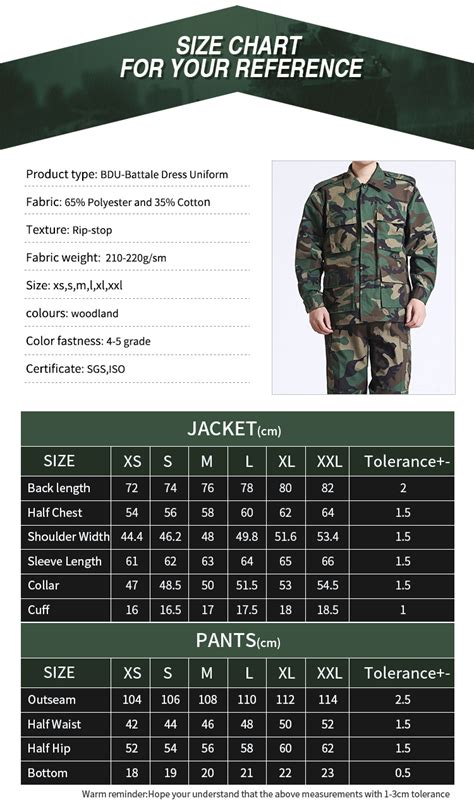 Bdu Uniform Size Chart