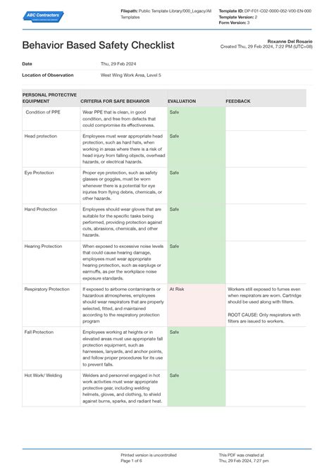 Behavior Based Safety Program Template