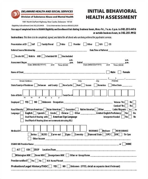 Behavioral Health Assessment Template