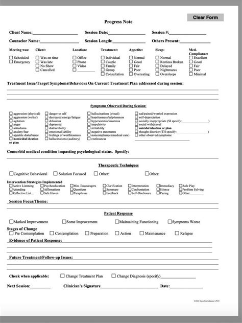 Behavioral Health Progress Notes Template