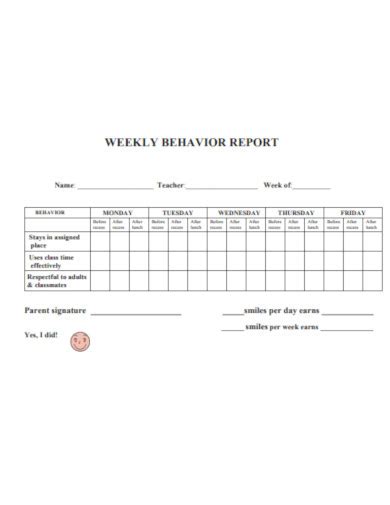 Behaviour Report Template