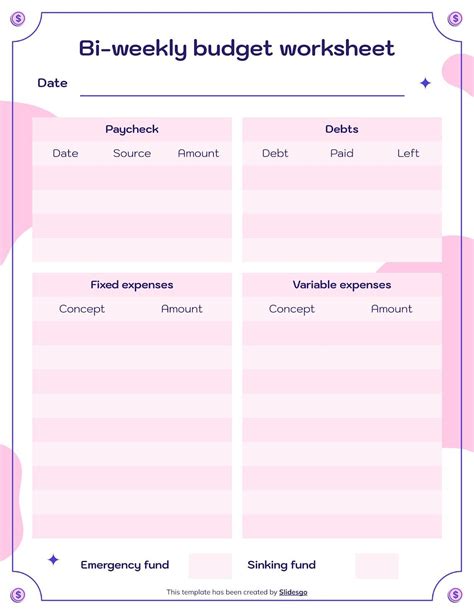 Bi Weekly Budget Worksheet Template