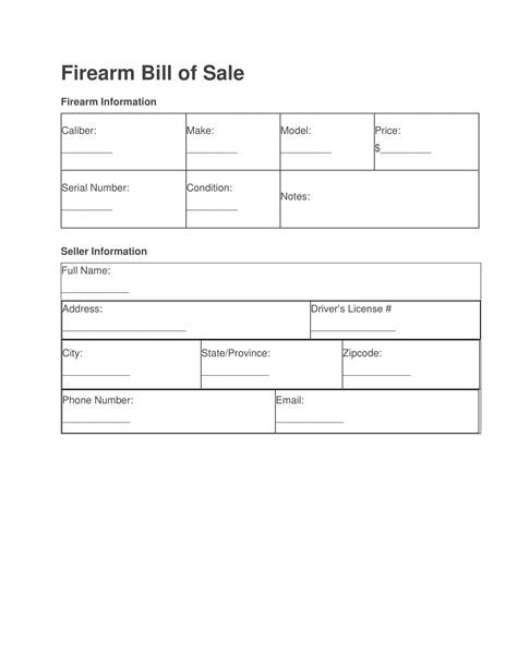 Bill Of Sale Template For Firearm
