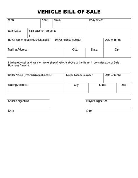 Bill Of Sales Printable