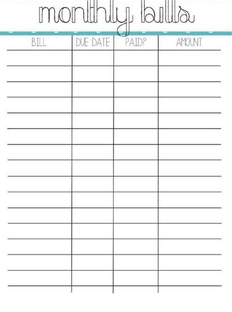 Bill Organizer Printable