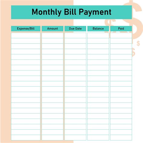 Bill Payment Printable