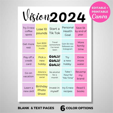 Bingo Vision Board Template