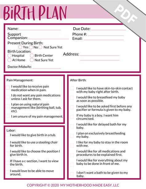 Birth Plan Template Babycenter