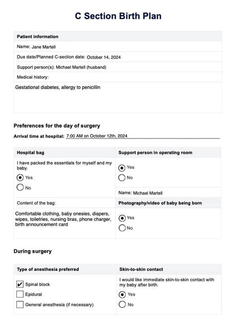Birth Plan Template For C Section