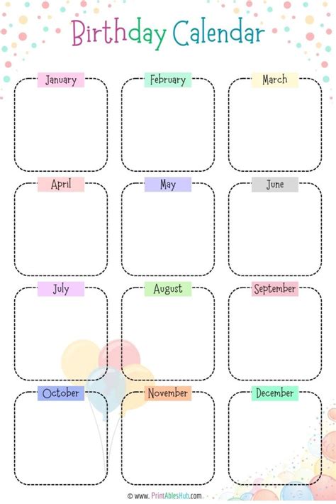 Birthday Calendar Templates