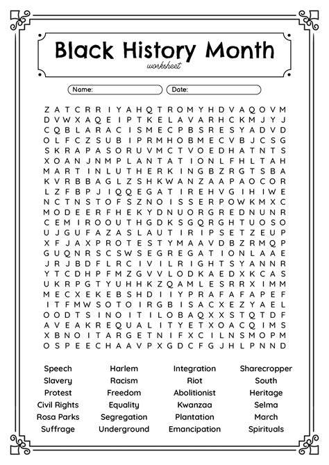Black History Printable Worksheets
