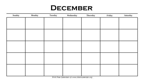 Blank December Calendar Printable