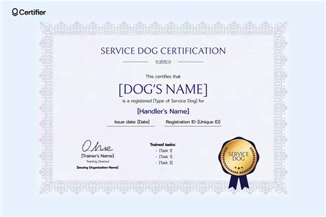 Blank Free Printable Service Dog Certificate