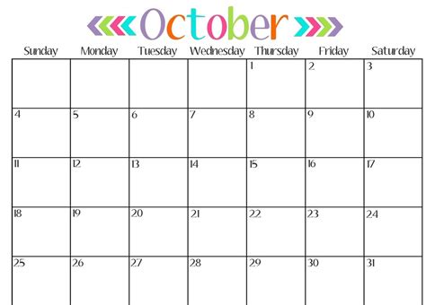 Blank Printable October Calendar