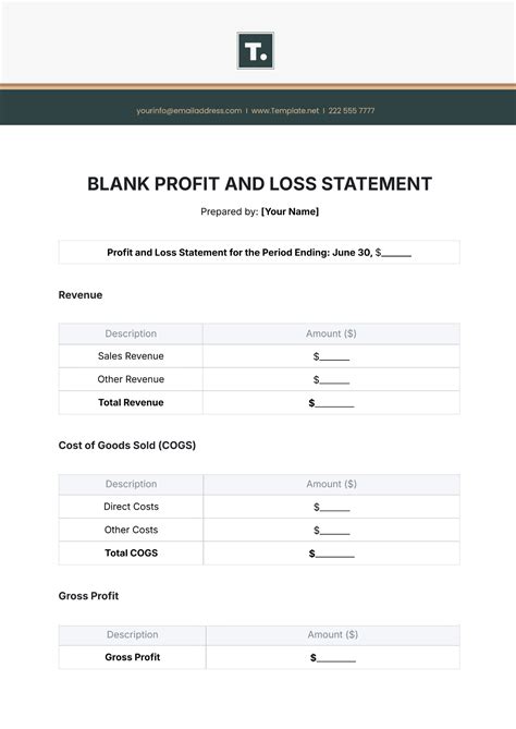 Blank Profit And Loss Statement Template