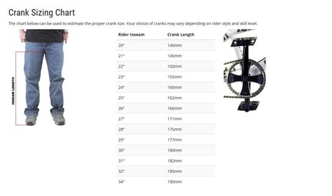 Bmx Crank Size Chart