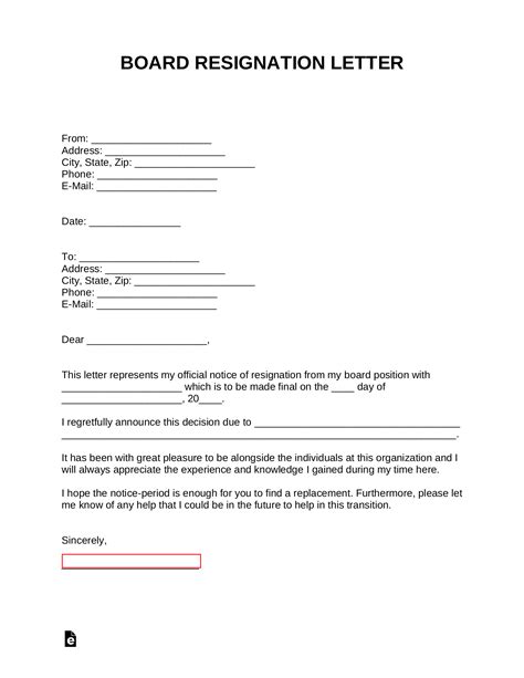 Board Member Resignation Letter Template