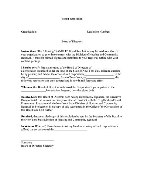 Board Of Directors Resolution Template