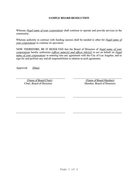 Board Resolution Template